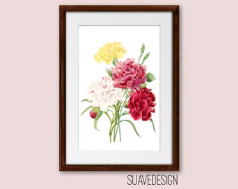 Botanical Watercolor Flower Floral Art Print Unframed Wall Arts Decor Roses Daffodil Peony Dahlia Lily Green Leaves Flowers