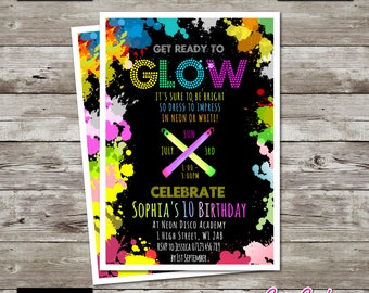 Invitations d'anniversaire à thème Neon Glow Invitations de fête personnalisées pour Laser Glow Party Tik Tok style Instagram