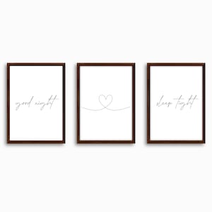 Good night & Sleep tight print set, Set of 3 bedroom wall decor art prints, Calligraphy Quote, Nursery, Sleep Prints, kids bedroom prints