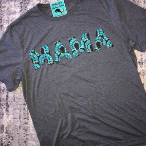 XL••MAMA Squash Blossom Turquoise Applique T-shirt