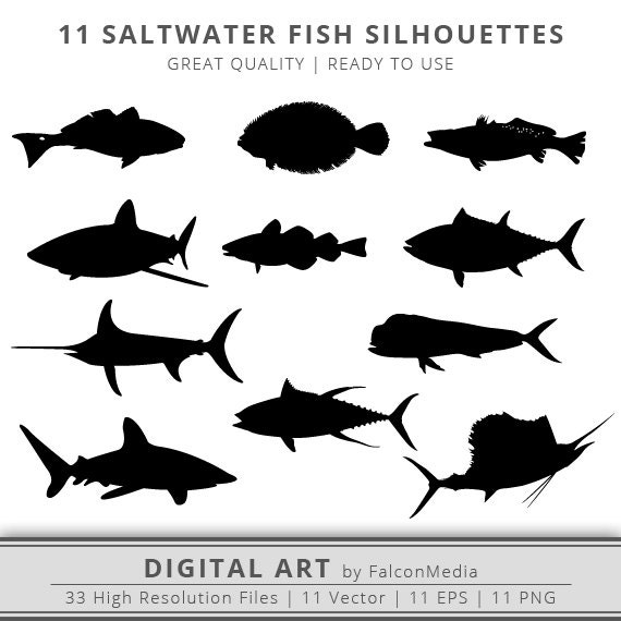 Download 11 Saltwater Fish Silhouettes Fish SVG Game Fish SVG | Etsy