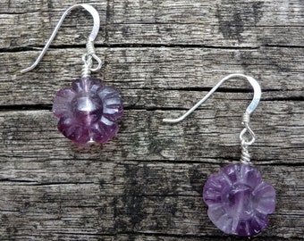 Fluorite Earrings. Natural Purple Flower Gemstone Earrings Handmade in Australia by Miss Leroy