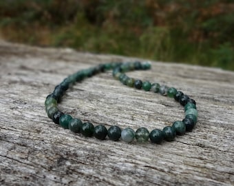 Green Moss Agate Necklace in 2 bead sizes. Green Natural Gemstone Necklace Handmade in Australia by Miss Leroy.