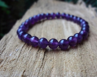 Amethyst Bracelet. Dainty Dark Purple Birthstone Elastic Bracelet Handmade in Australia by Miss Leroy