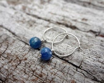 Kyanite Earring Charms. Dainty Blue Kyanite and Sterling Silver Gemstone Hoop Earrings Handmade in Australia by Miss Leroy