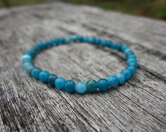 Apatite Bracelet. Tiny Natural Teal Blue Dainty Stretch Bracelet Handmade in Australia by Miss Leroy.