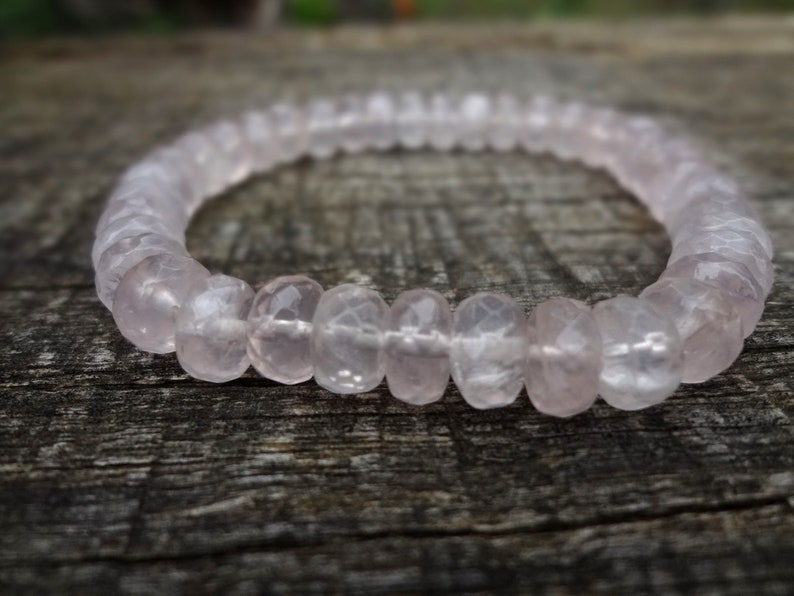 Rose Quartz Bracelet. Bohemian Chic Natural Pink Elastic Bracelet Handmade in Australia by Miss Leroy image 1