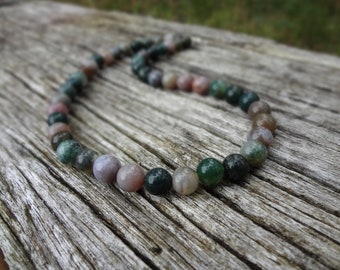 Indian Agate Necklace in 2 bead sizes. Green Natural Gemstone Necklace Handmade in Australia by Miss Leroy.