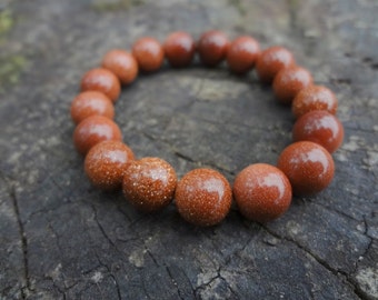 Goldstone Bracelet. Natural Sparkling Brown Sandstone Statement Bracelet Handmade in Australia by Miss Leroy