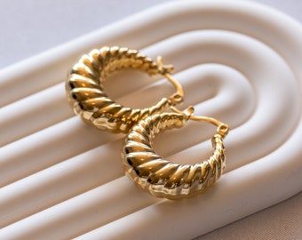 Gold Vermeil Croissant Hoop Earrings, Chunky Gold Hoops, Statement Earrings, Gifts for Her, 18k Gold Plated