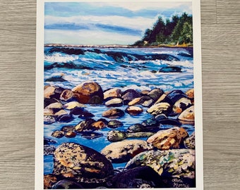 Ocean Print, Seascape Print, 8" x 10” Roberts Creek Ocean Print, Rocky Beach Print, Beach Print, Free Shipping