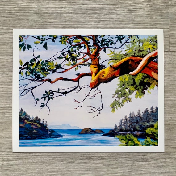 Seascape Print, Arbutus Tree Art, Coastal Decor (8x10)