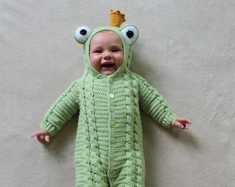 Crochet PDF Pattern, Fennimore Frog Suit, Baby Romper, Coverall, Sleeper - Not a finished Product