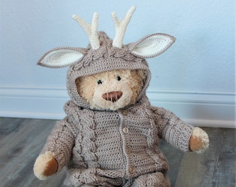 Devin Deer Suit, Baby Romper, Coverall, Sleeper, Crochet PDF Pattern - Not a finished Product