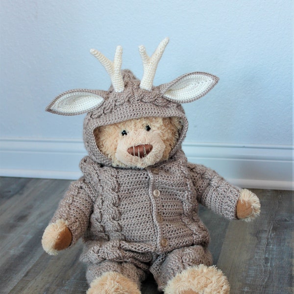 Devin Deer Suit, Baby Romper, Coverall, Sleeper, Crochet PDF Pattern - Not a finished Product