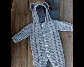 Gehaakt pdf-patroon, Bayleigh-beerpak, babyromper, overall, slaper - geen afgewerkt product