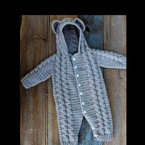 Crochet PDF Pattern, Bayleigh Bear Suit, Baby Romper, Coverall, Sleeper - Not a finished Product