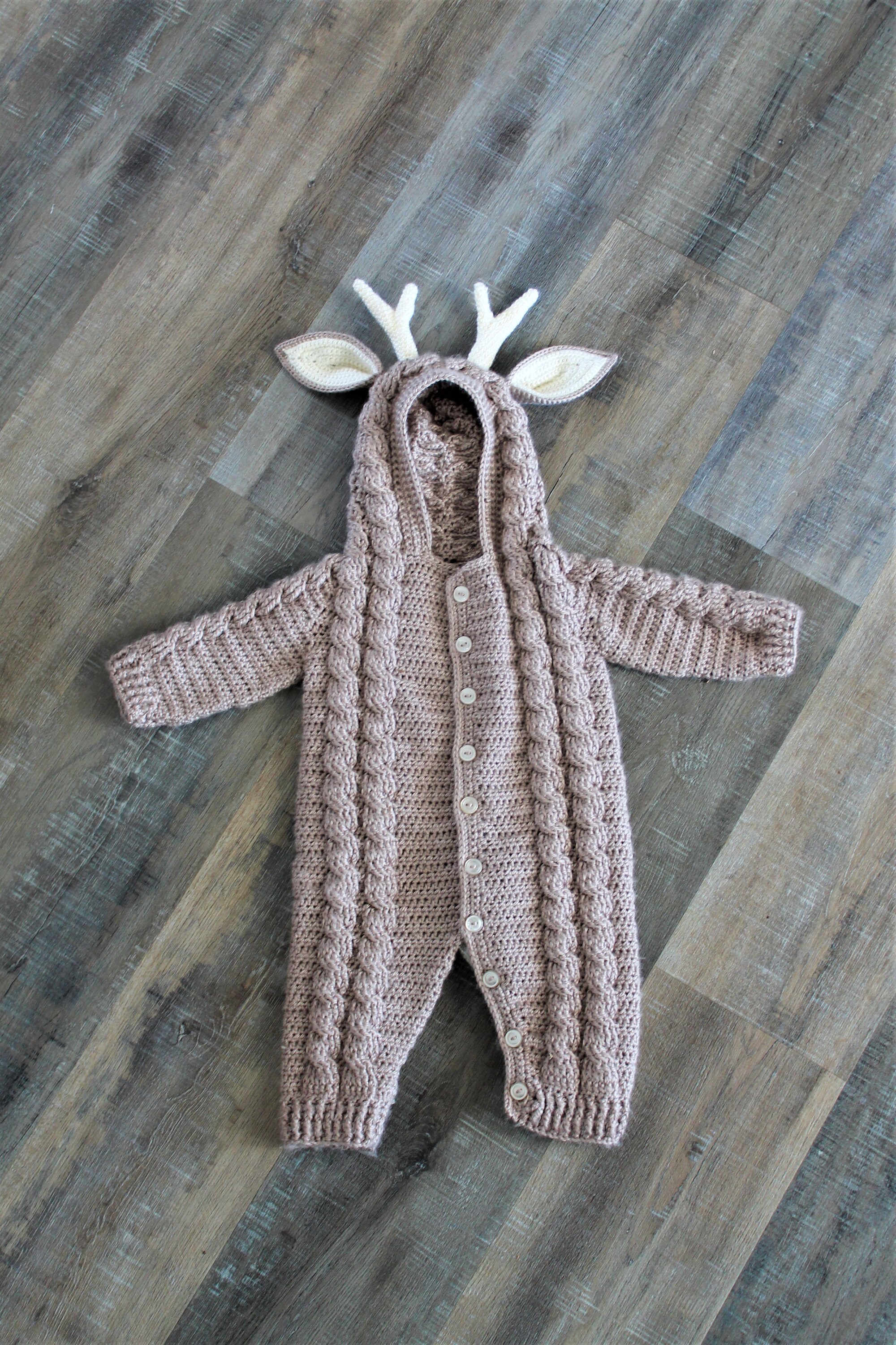 Devin Deer Suit, Baby Romper, Coverall, Sleeper, Crochet PDF Pattern - Not a finished Product - Thumbnail 5
