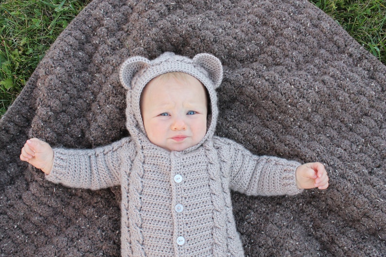 Crochet PDF Pattern, Bayleigh Bear Suit, Baby Romper, Coverall, Sleeper Not a finished Product image 2