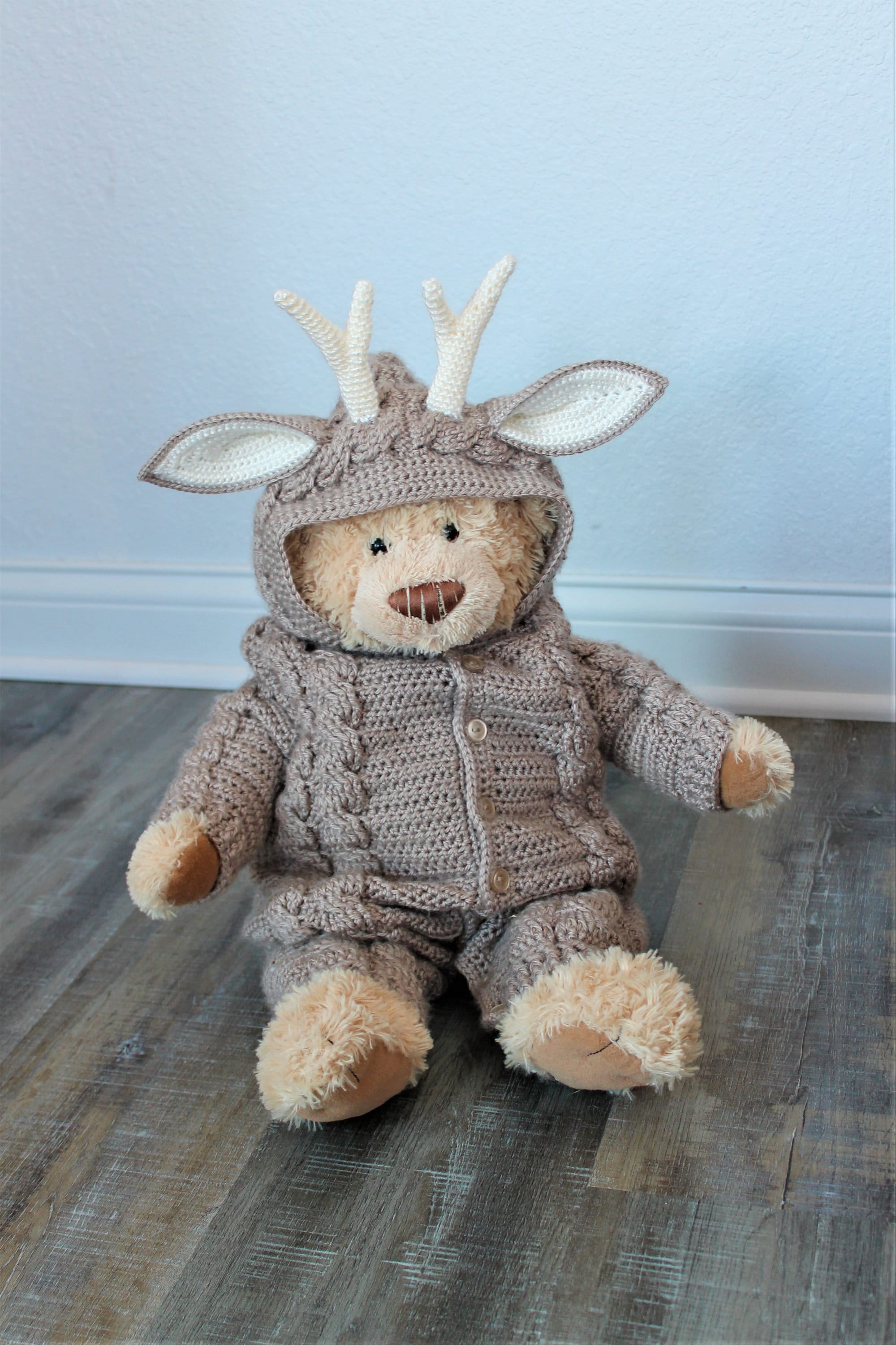 Devin Deer Suit, Baby Romper, Coverall, Sleeper, Crochet PDF Pattern - Not a finished Product - Thumbnail 2