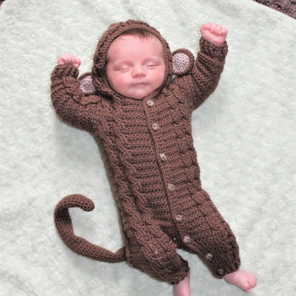 Crochet PDF Pattern, Monroe Monkey Suit, Baby Romper, Coverall, Sleeper, Onesie - Pas un produit fini