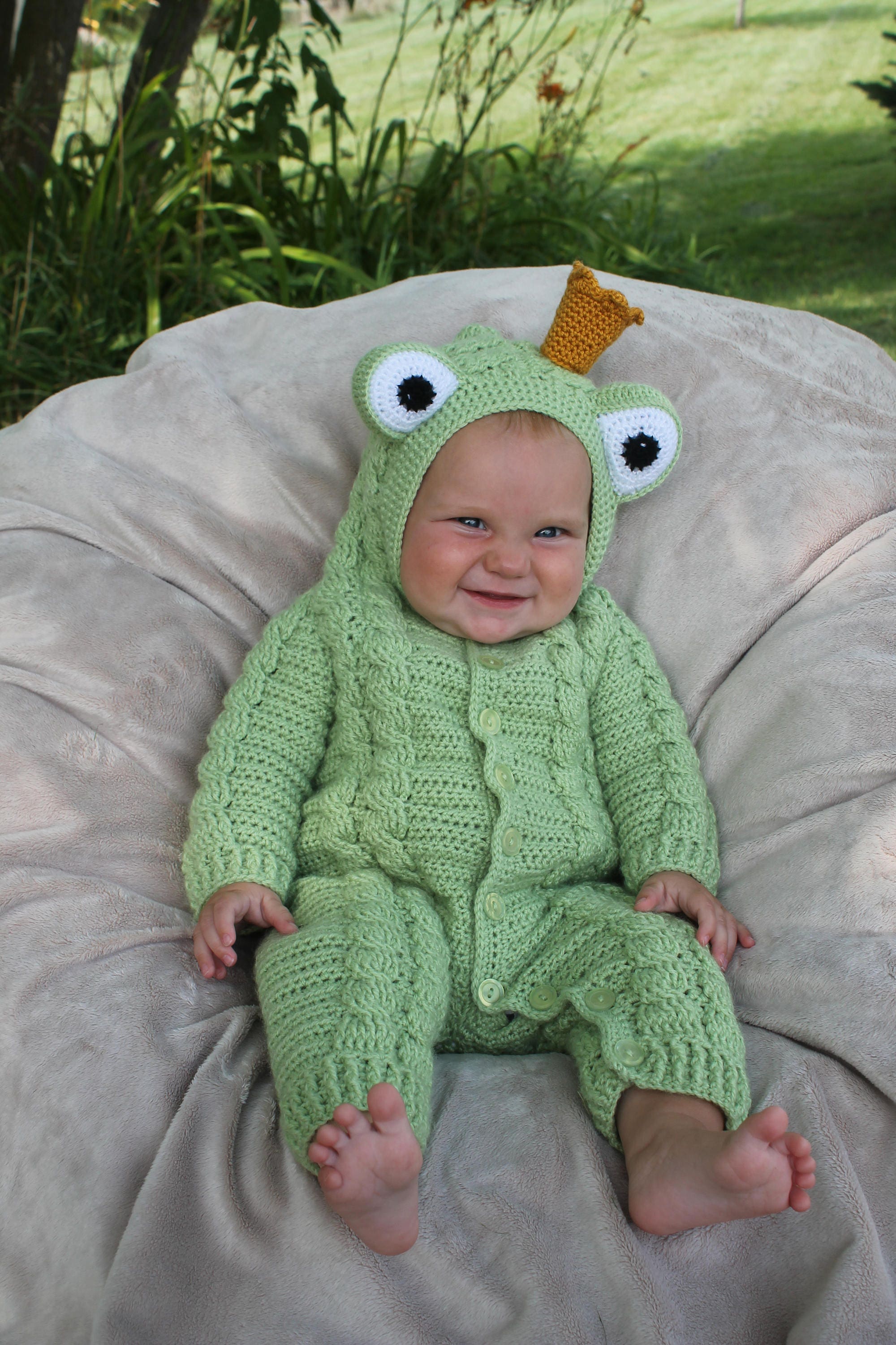Crochet PDF Pattern, Fennimore Frog Suit, Baby Romper, Coverall, Sleeper - Not a finished Product - Thumbnail 4