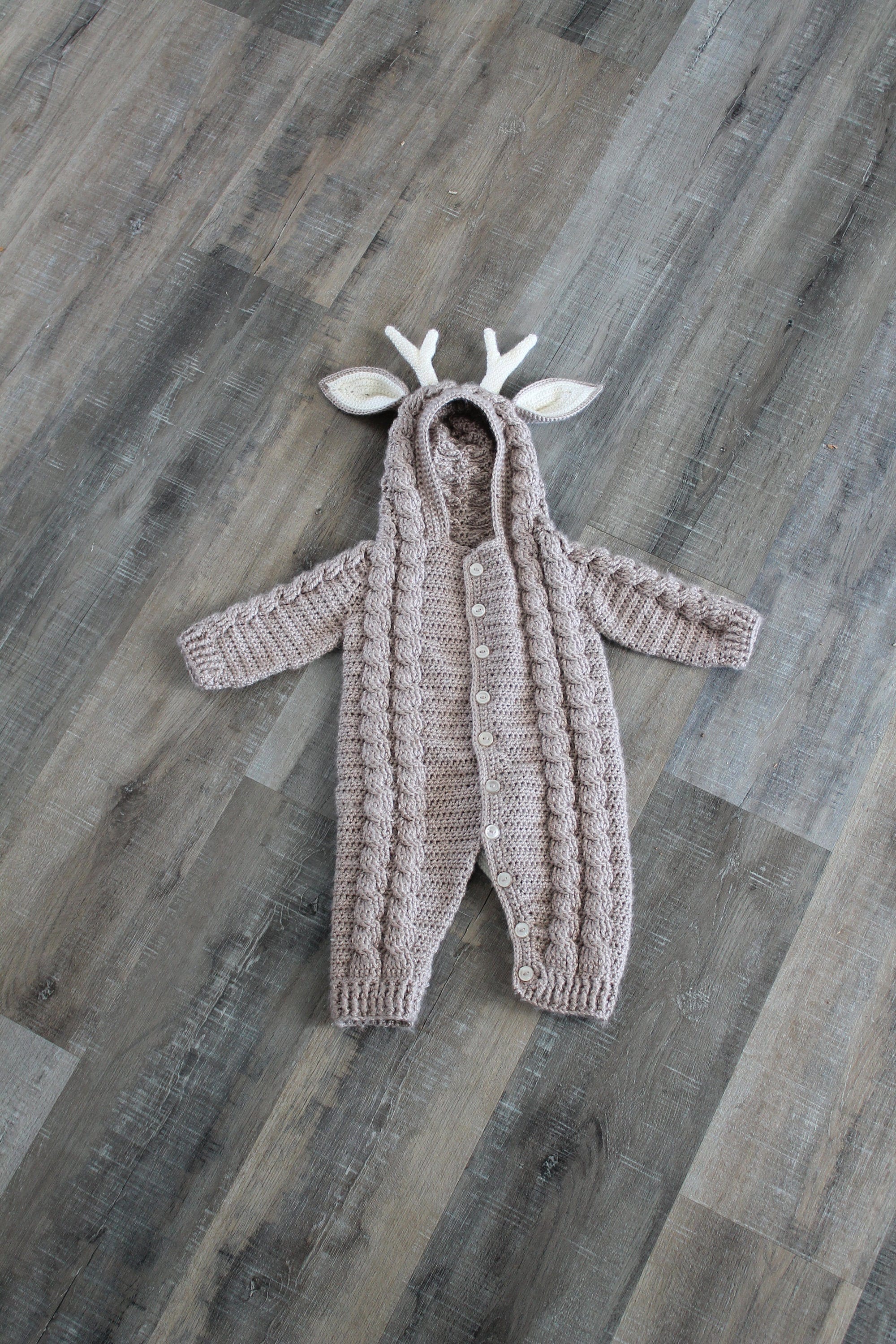 Devin Deer Suit, Baby Romper, Coverall, Sleeper, Crochet PDF Pattern - Not a finished Product