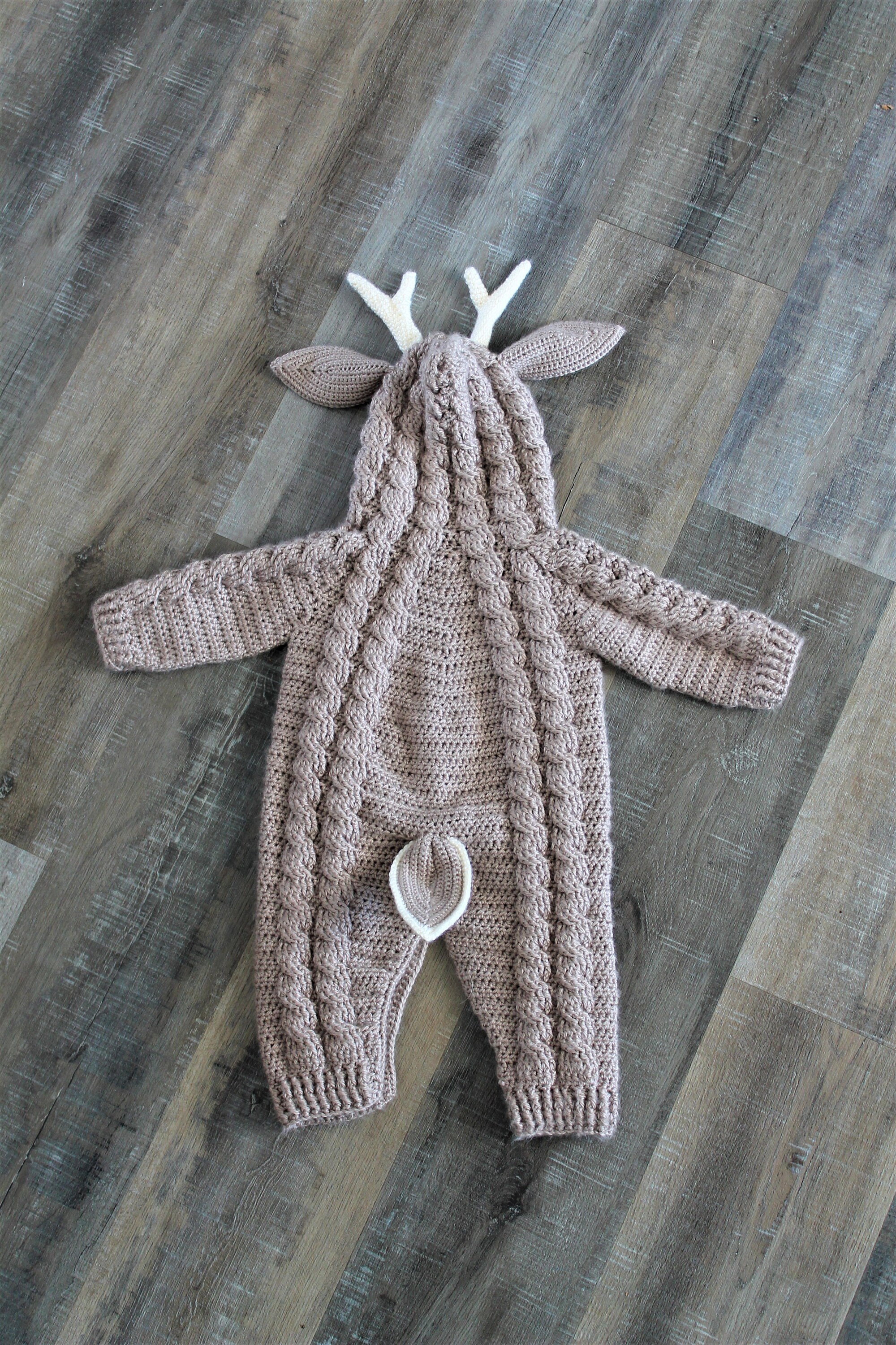 Devin Deer Suit, Baby Romper, Coverall, Sleeper, Crochet PDF Pattern - Not a finished Product - Thumbnail 3