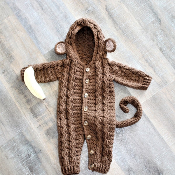 Crochet PDF Pattern, Monroe Monkey Suit, Baby Romper, Coverall, Sleeper, Onesie - Not a finished Product
