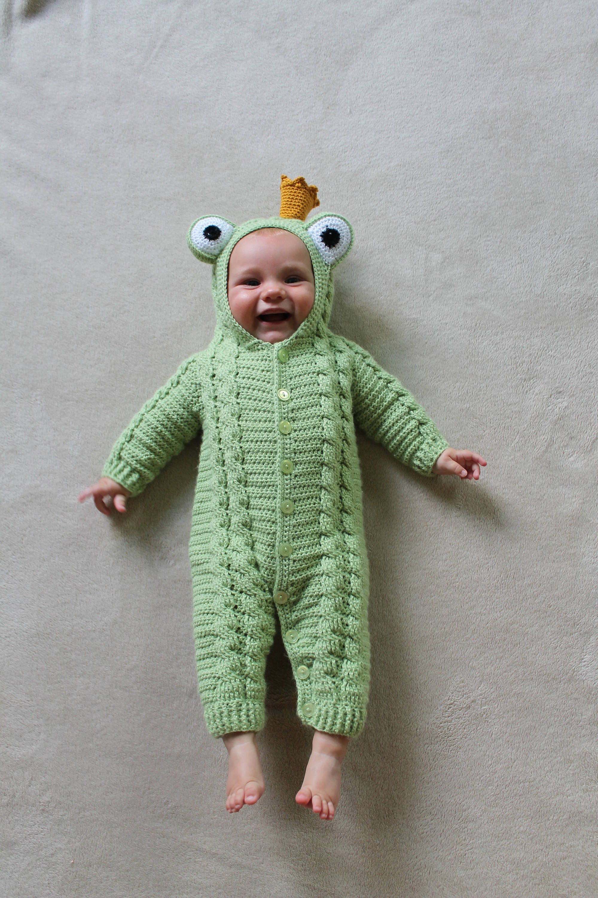 Crochet PDF Pattern, Fennimore Frog Suit, Baby Romper, Coverall, Sleeper - Not a finished Product