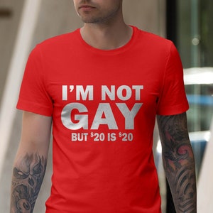 Mens I’m Not Gay But 20 is Twenty Dollars Shirt, Printed Unisex Adult T-Shirt, Lgbtq Pride Shirt, Funny Bisexual Humor Tee