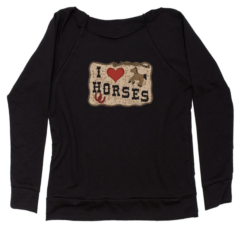I Love Horses Slouchy Off Shoulder Oversized Sweatshirt