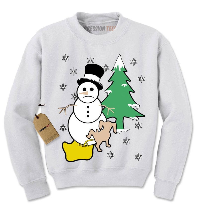 Snowman With Dog Peeing Ugly Christmas Adult Crewneck Etsy