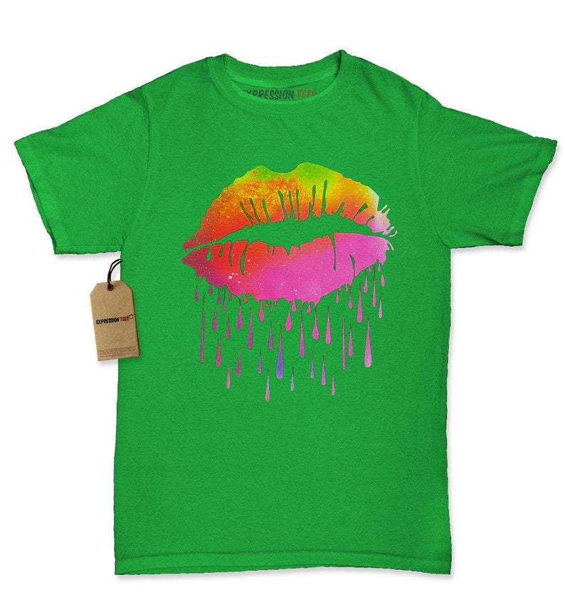 Neon Dripping Lips Womens Tshirt Etsy