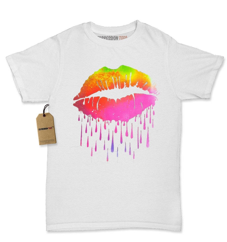Neon Dripping Lips Womens Tshirt Etsy