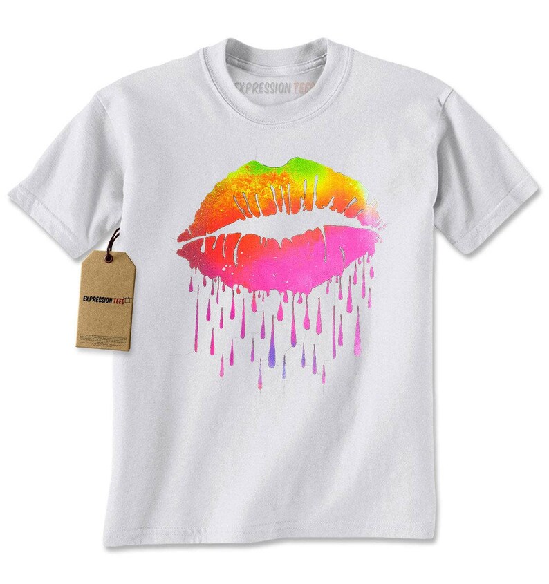 Neon Dripping Lips Mens Tshirt Etsy