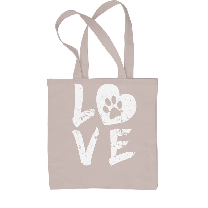 I Love My Dog Paw Print Shopping Tote Bag