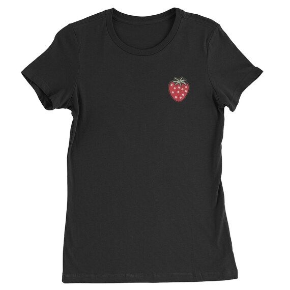 Embroidered Strawberry Patch Pocket Print Womens T-shirt | Etsy