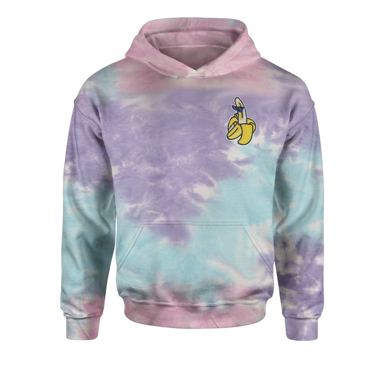 Embroidered Banana With Sunglasses Patch Pocket Print Tie-Dye Youth-Sized Hoodie
