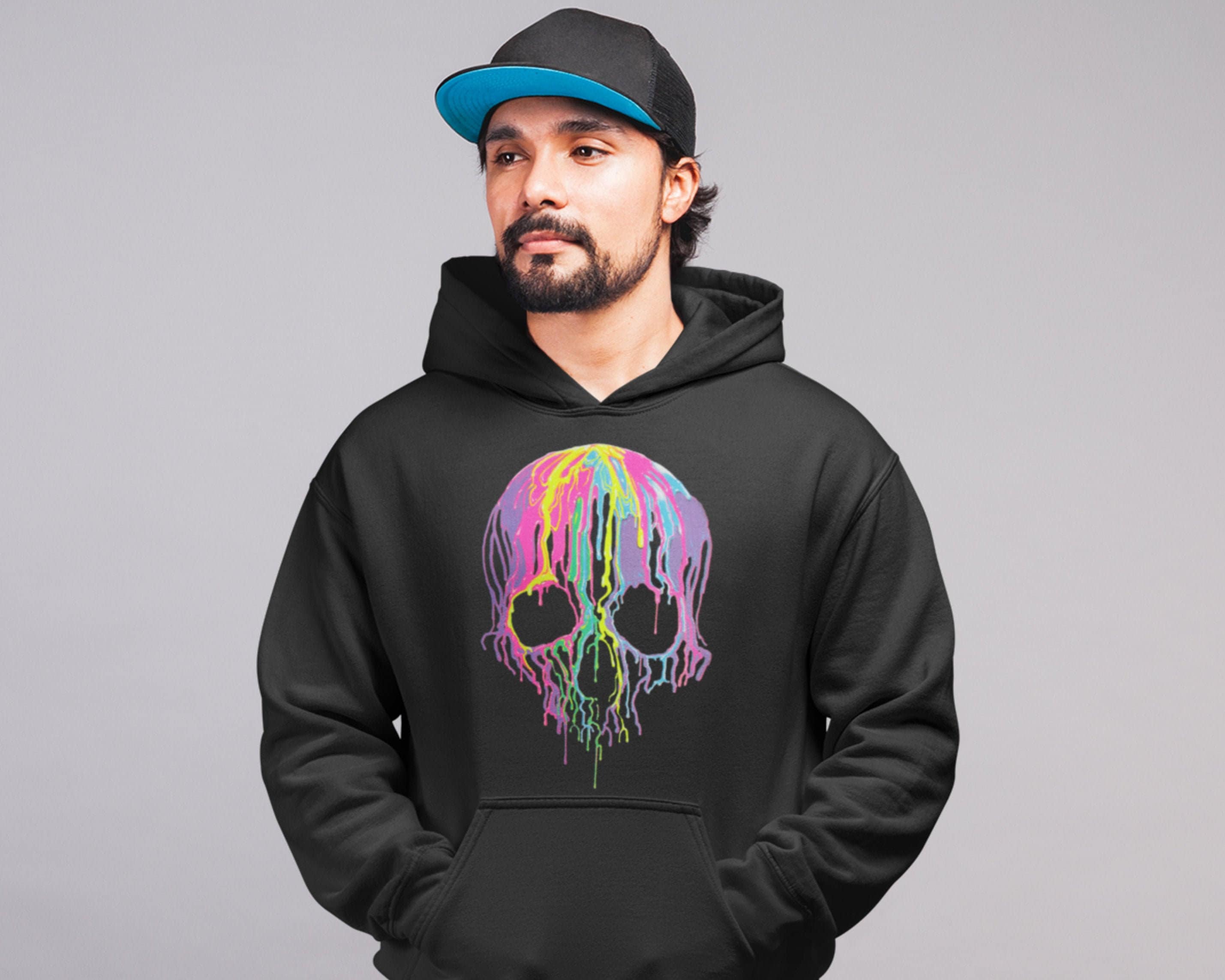 Hoodie Rainbow Drips Skull Abstract Psychedelic Skull Hoodie - Etsy