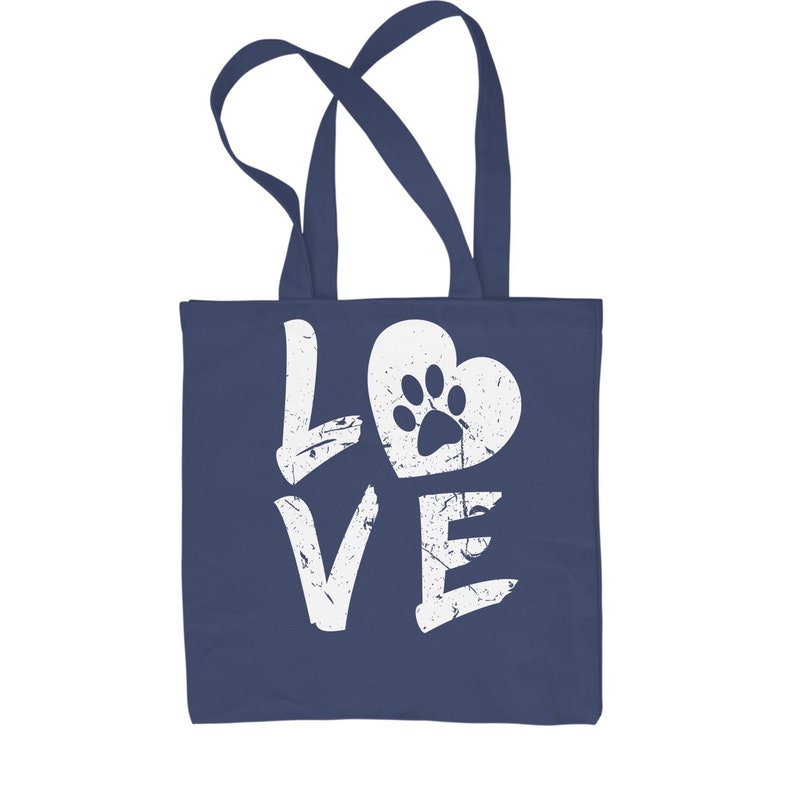 I Love My Dog Paw Print Shopping Tote Bag