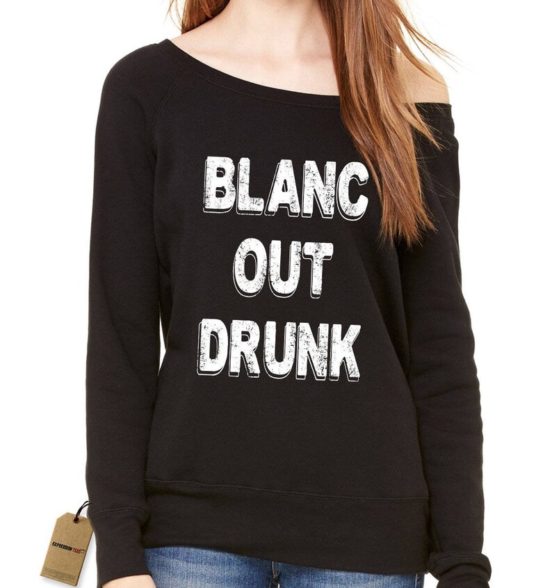 Blanc Out Drunk Sauvignon Slouchy Off Shoulder Oversized Sweatshirt
