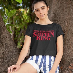 Based On The Novel By Stephen King Cropped T-Shirt, Gothic Crop Top, Adult Halloween Costume, Fall Clothing, Womens Halloween Shirts