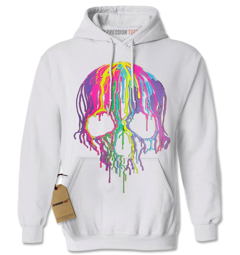 Hoodie Rainbow Drips Skull Abstract Psychedelic Skull Hoodie Etsy