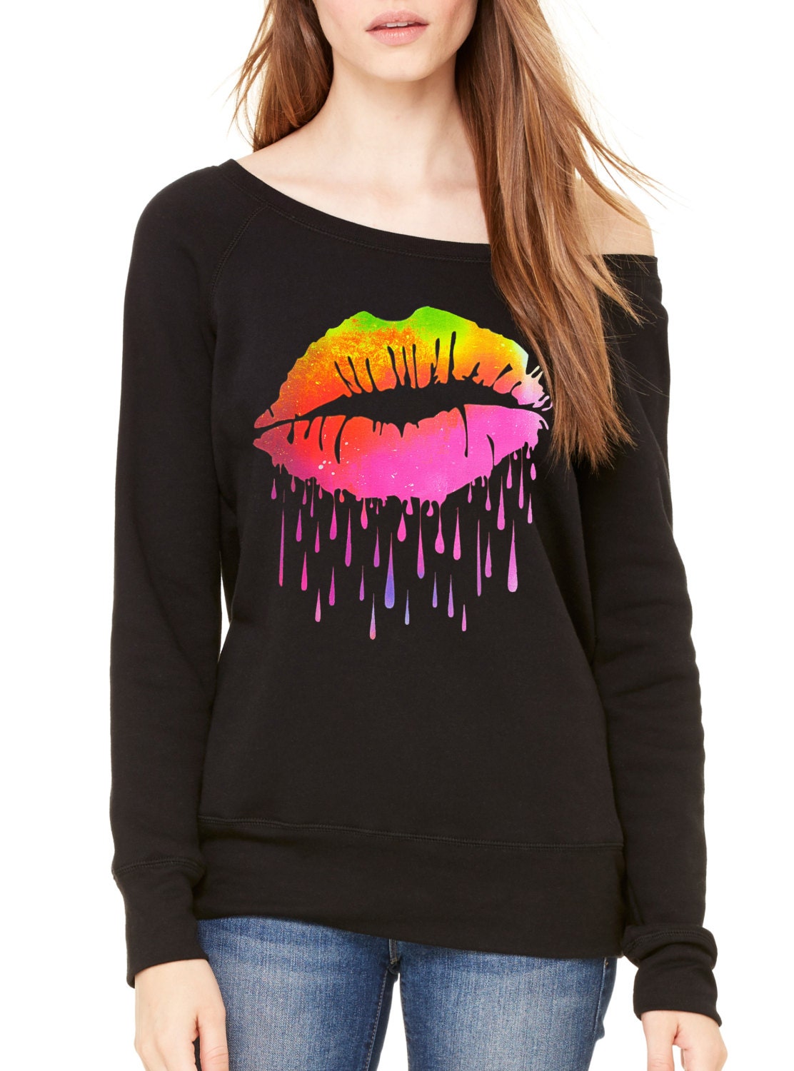 Slouchy Rainbow Paint Drip Lips Ladies 