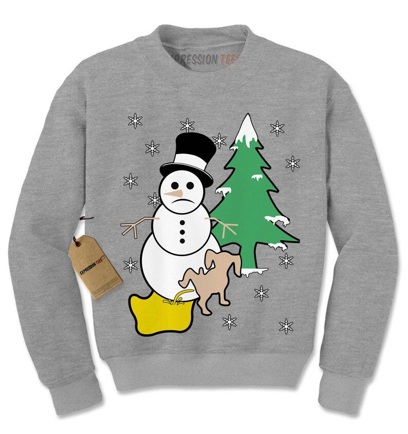 Snowman With Dog Peeing Ugly Christmas Adult Crewneck Etsy