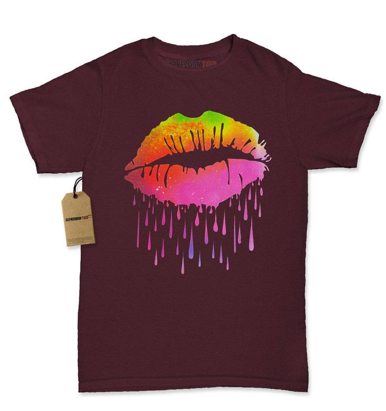 Neon Dripping Lips Womens Tshirt Etsy