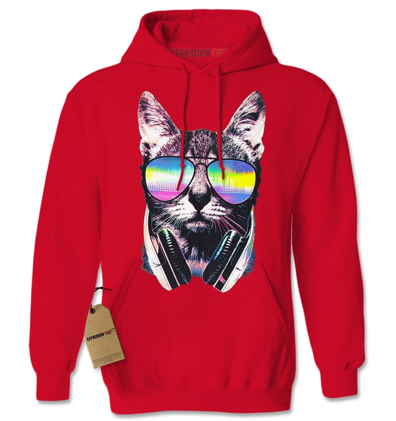 Hoodie Dj Kitty Cat Hooded Jacket Sweatshirt Rave Cat | Etsy