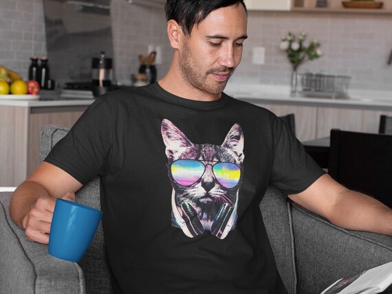 Cool Cat DJ Cat With Headphones Mens T 