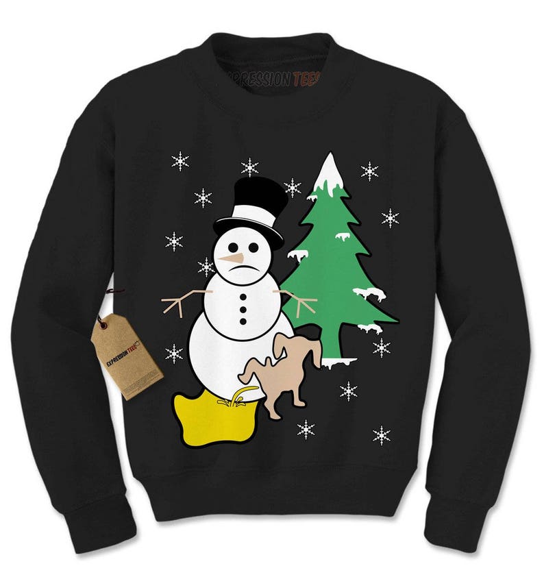 Snowman With Dog Peeing Ugly Christmas Adult Crewneck Etsy
